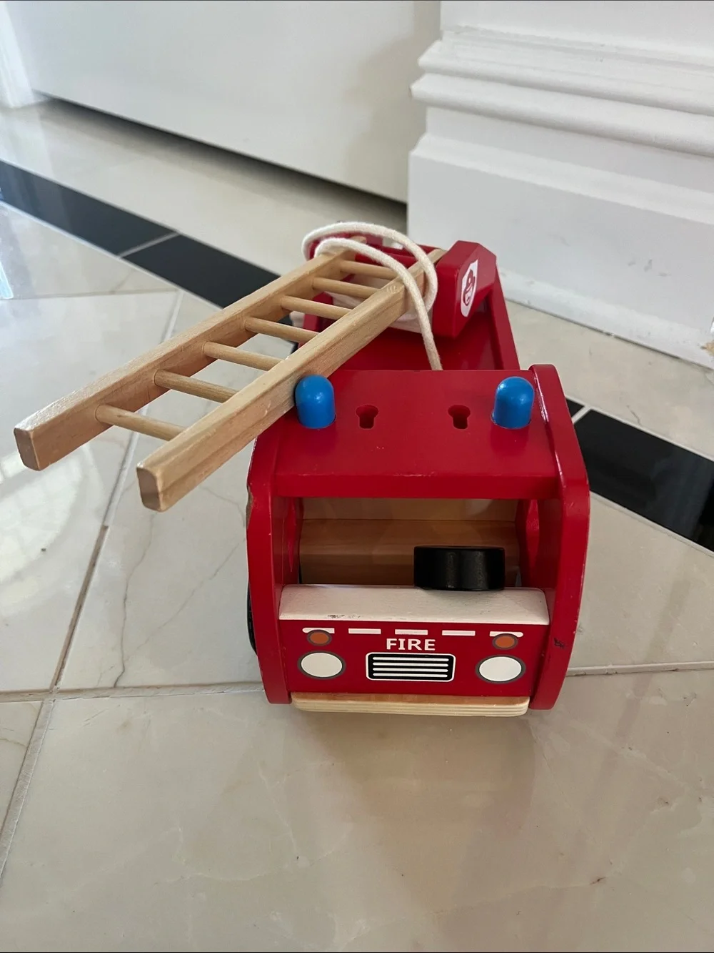 Wooden Red Fire Truck Toy with Ladder